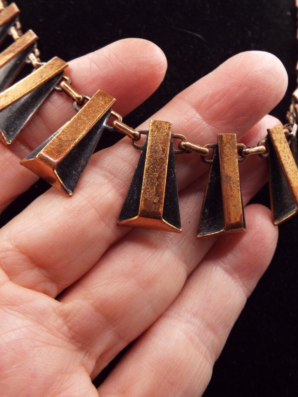 MID CENTURY MODERN RENOIR COPPER GEOMETRIC PYRAMID SHAPED FRINGE NECKLACE M - Picture 5 of 11